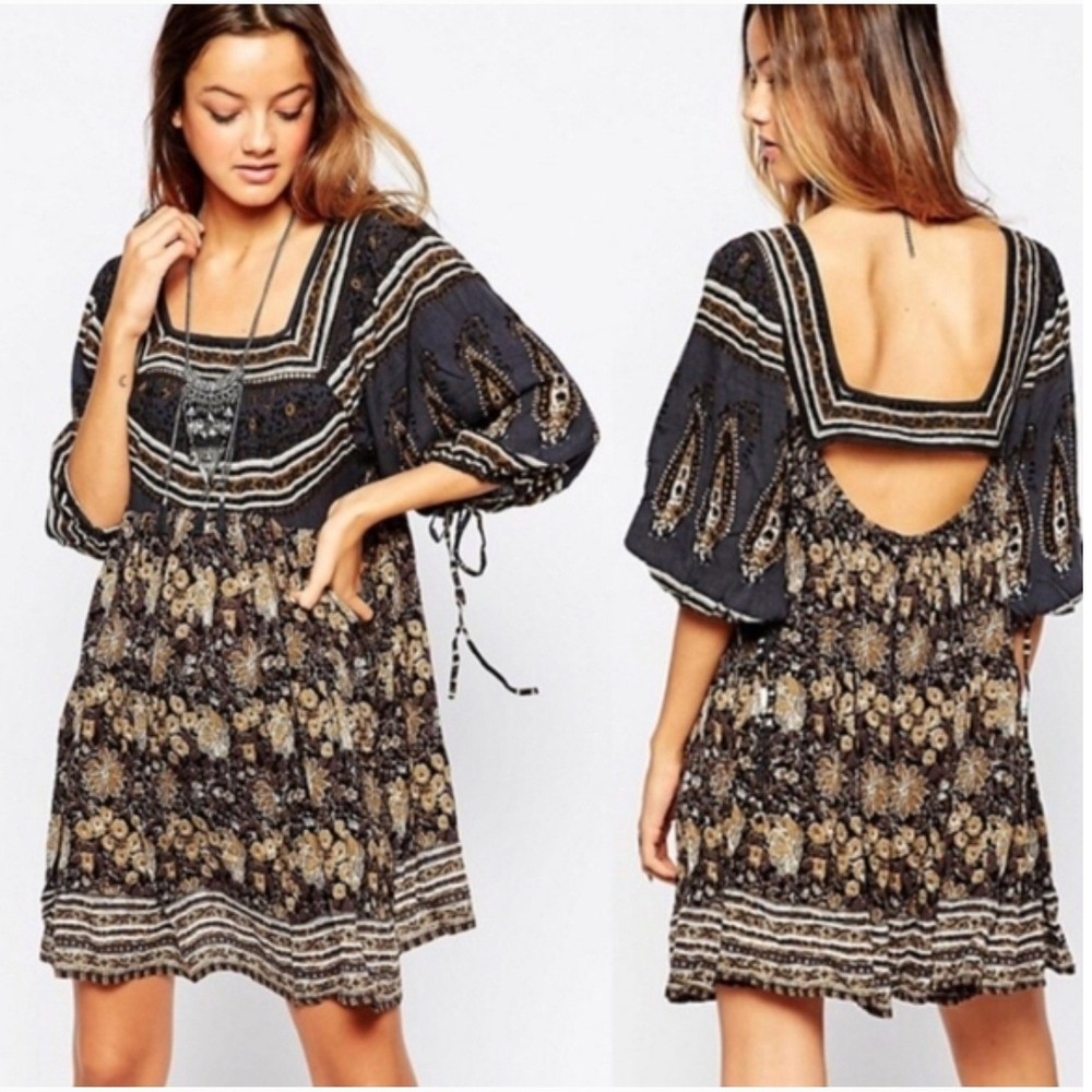 Free People Midsummer Night Dream Boho‎ Eyelet Lace Babydoll Tunic Dress Size S